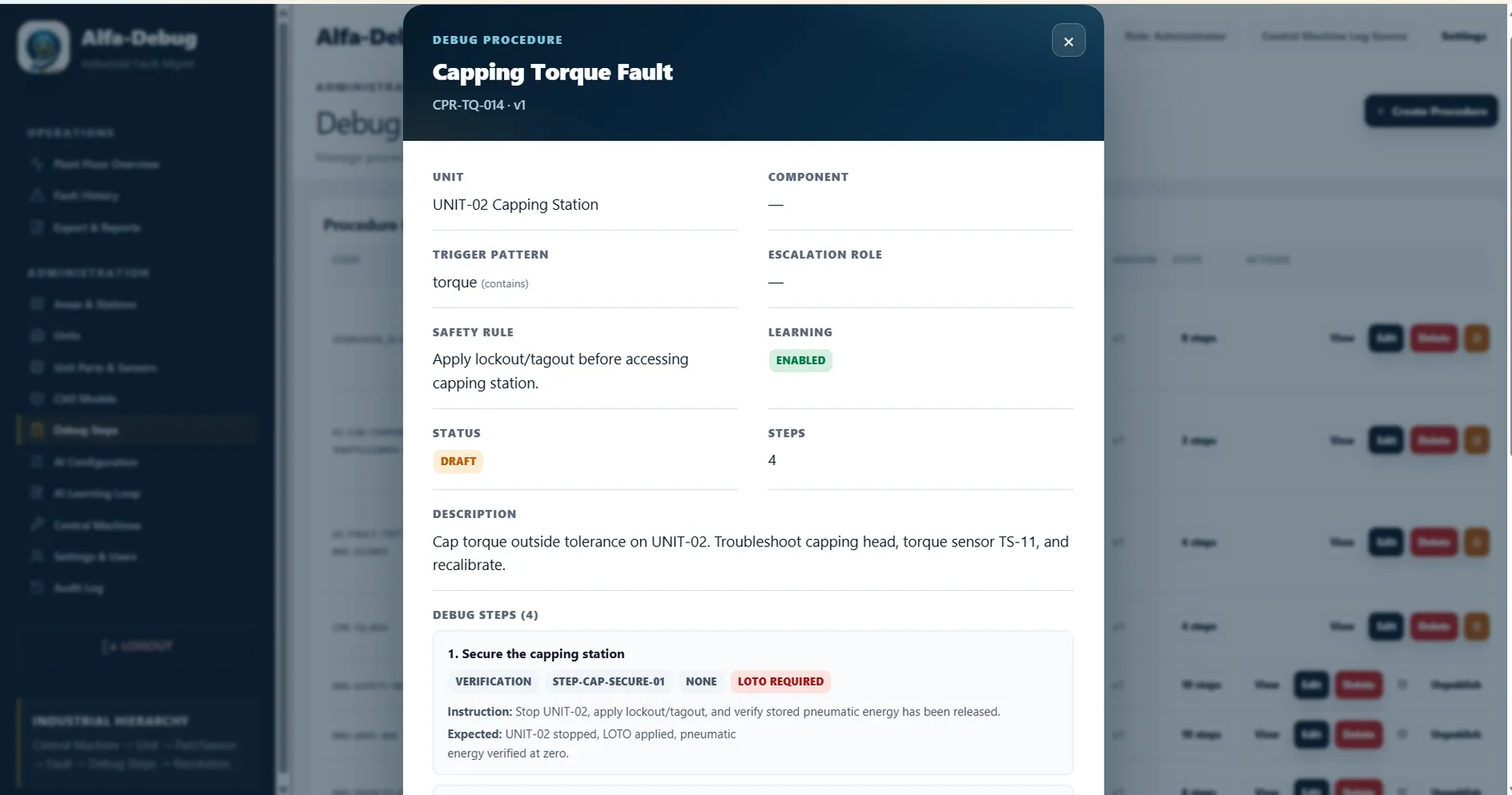 Debug procedure detail