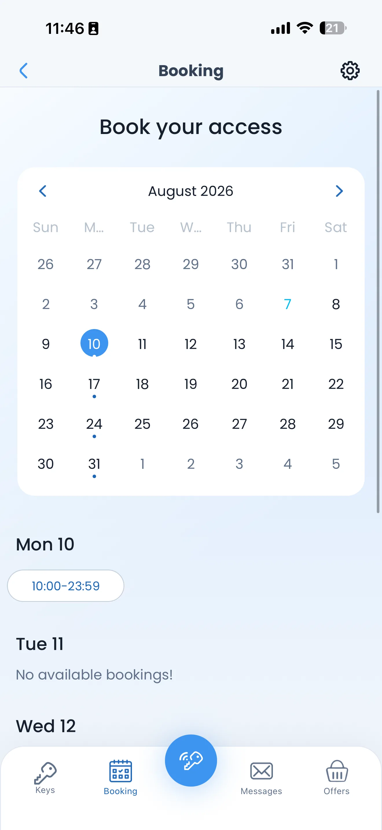 Facility booking calendar in the light theme