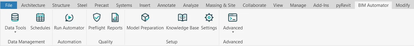 BIM Automator ribbon in Revit