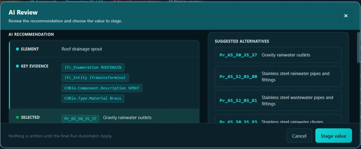 Engineer review of AI suggestions