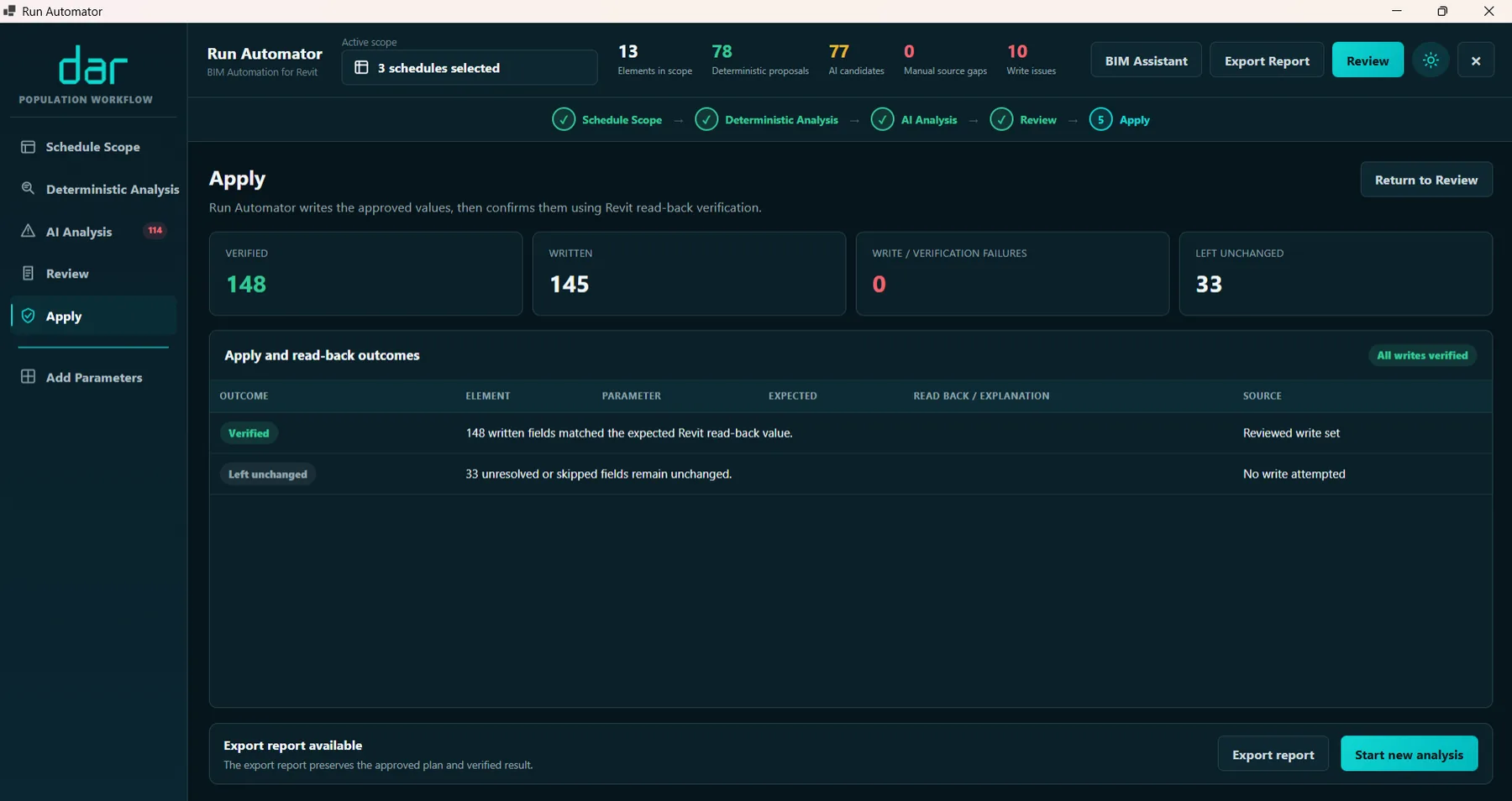 Apply and read-back verification