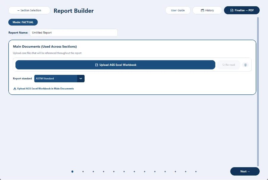 Project data and report setup