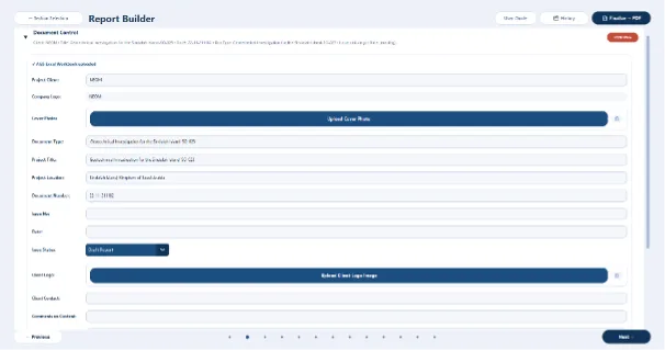 Structured report-building workflow
