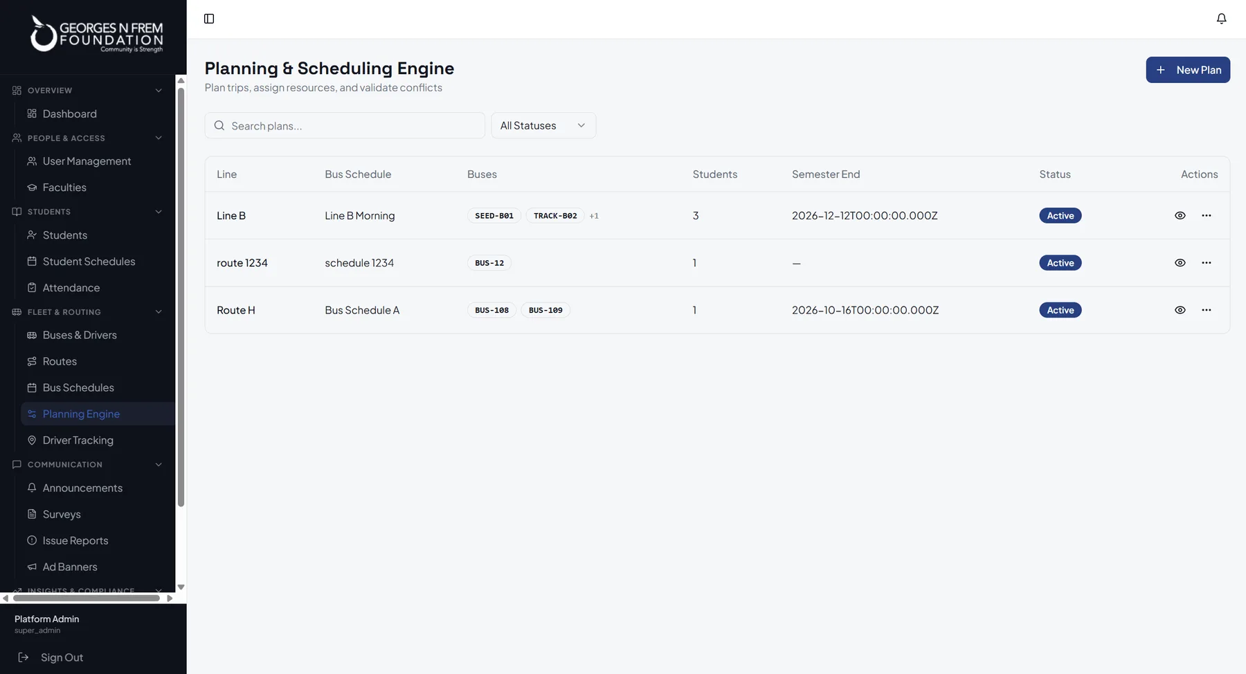 Planning and scheduling engine