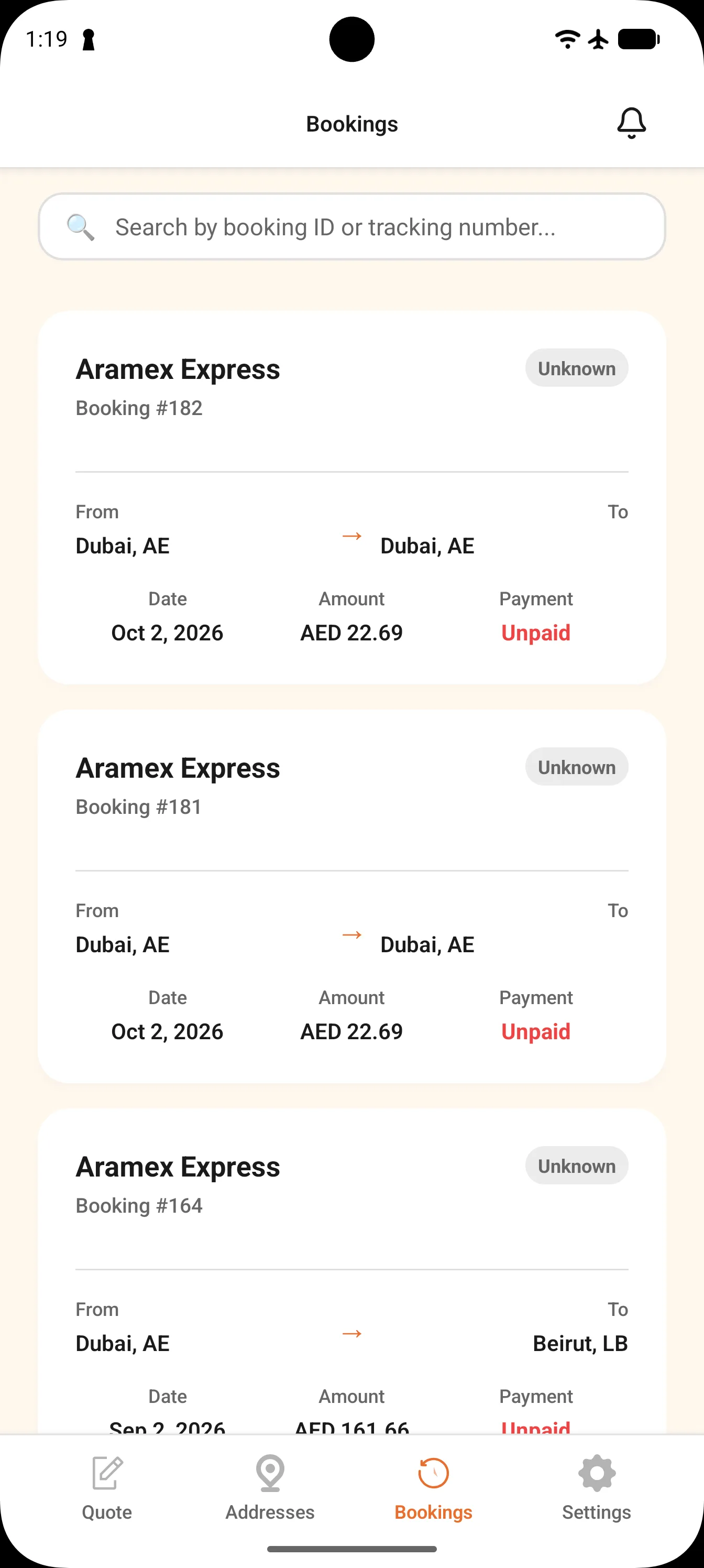 Mobile booking history